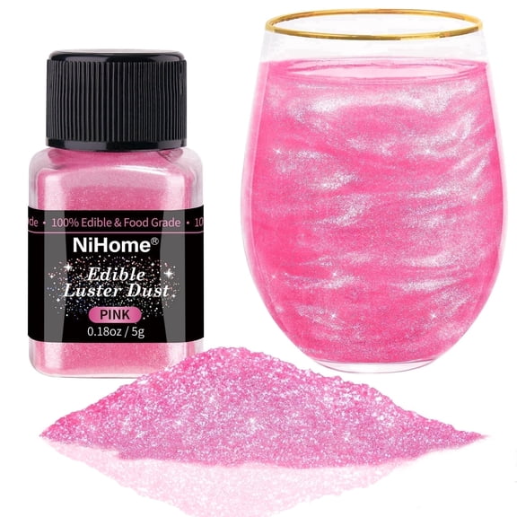 NiHome Edible Glimmer Glitter Luster Dust for Wine Beverage Cake Candy Bakery Restaurant Food-Safe Decorating Dust 100% Edible(0.18oz/5g, Pink)