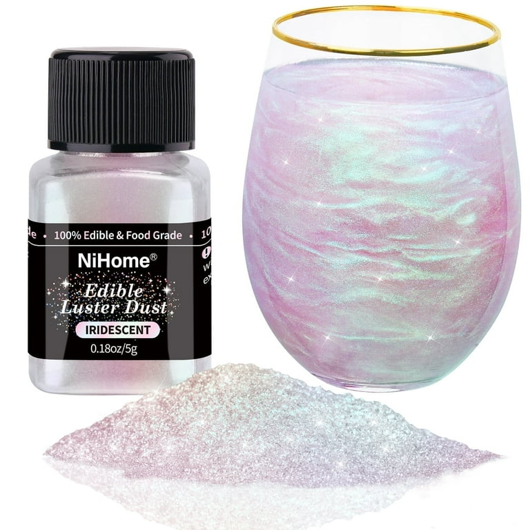 NiHome Edible Food-Grade Glimmer Powder Glitter Luster Dust Metallic Food Decorating Sprinkle Glimmery Dust for Wine Beverage Cake Candy Dessert Bakery Restaurant Vegan (0.18oz/5g, Iridescent)
