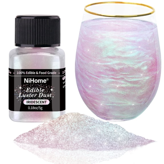 NiHome Edible Food-Grade Glimmer Powder Glitter Luster Dust Metallic Food Decorating Sprinkle Glimmery Dust for Wine Beverage Cake Candy Dessert Bakery Restaurant Vegan (0.18oz/5g, Iridescent)