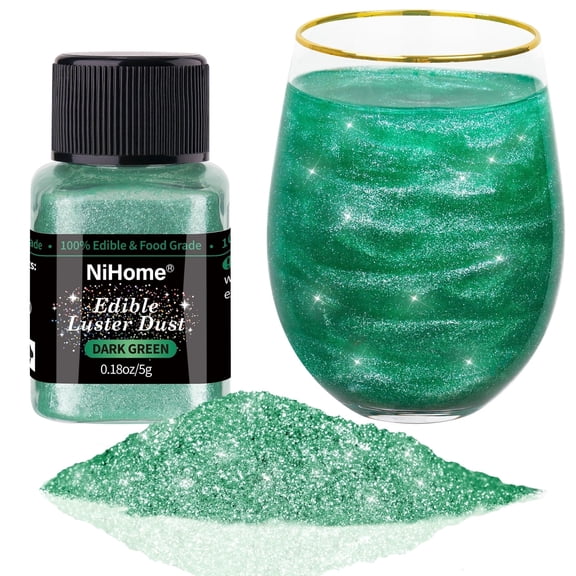 NiHome Edible Food-Grade Glimmer Powder Glitter Luster Dust Metallic Food Decorating Sprinkle Glimmery Dust for Wine Beverage Candy Dessert Bakery Restaurant Vegan (0.18oz/5g, Dark Green)