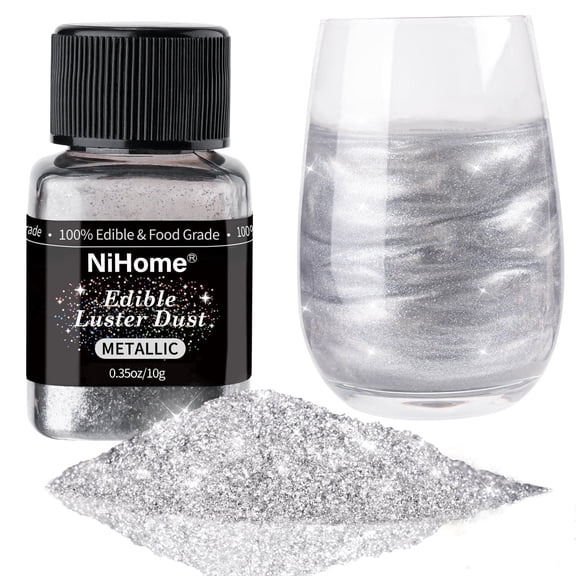NiHome Edible Food-Grade Glitter Powder Glimmer Luster Dust Metallic Fancy Food Decorating Sprinkle Glimmery Dust for Drink Wine Beverage Cake Bakery Vegan Allergen-Free (Metallic, 0.35oz/10g)