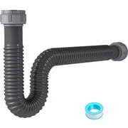 NiHome Flexible P-Trap Pipe Kit with Teflon Tape & Sealing Rings, Tool-Free Installation 1-1/2" & 1-1/4" Drain Connector Kitchen Sinks Compatible, Easy Clean Durable High-Resistance PVC (Single Sink)
