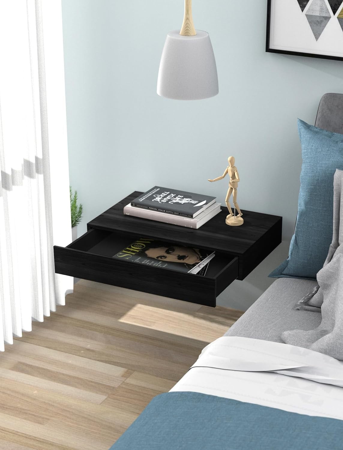NiHome Floating Shelf with Drawer, Floating Nightstand, Floating Shelf