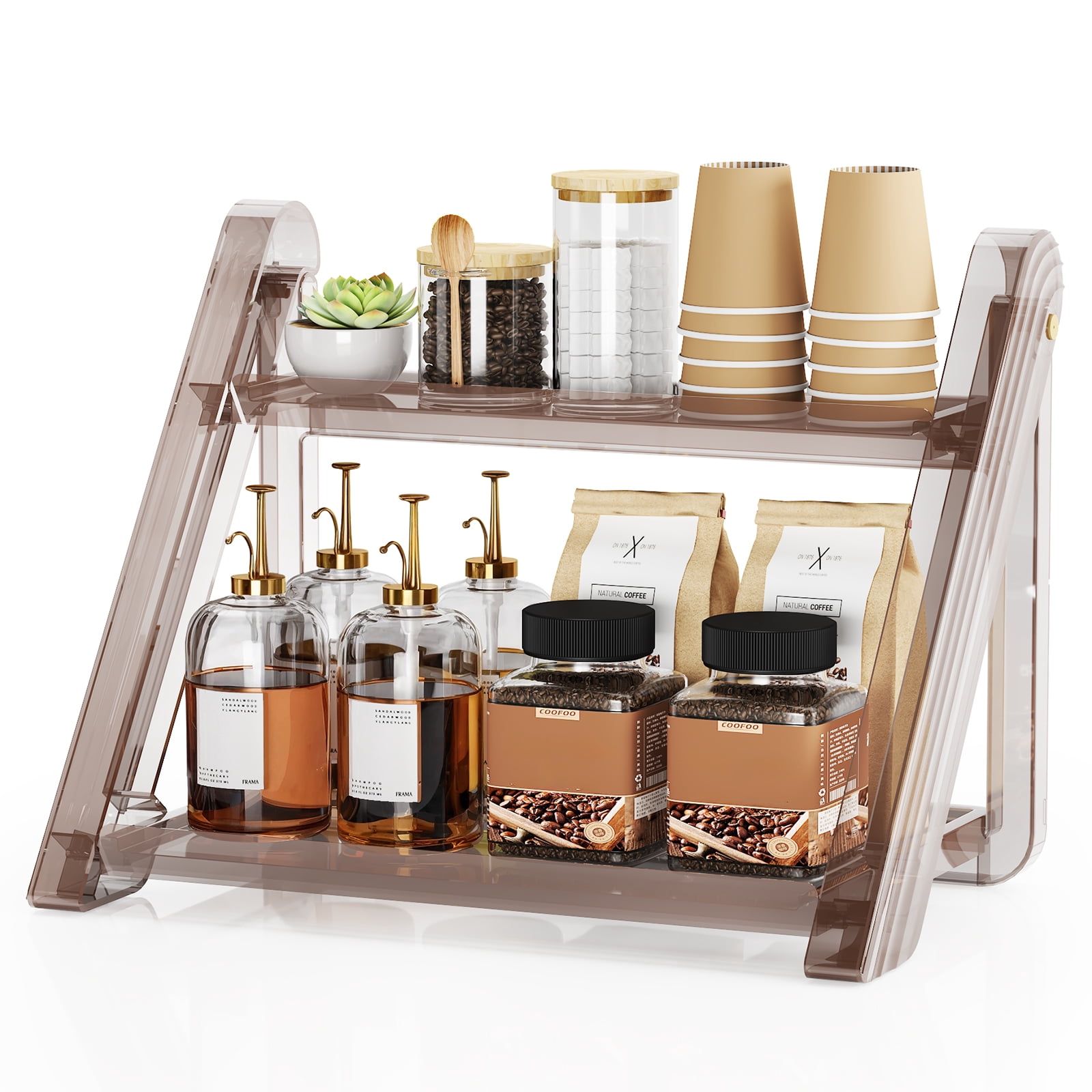 NiHome Foldable Countertop Coffee Station Organizer Rack, 2-Tier Shelf ...