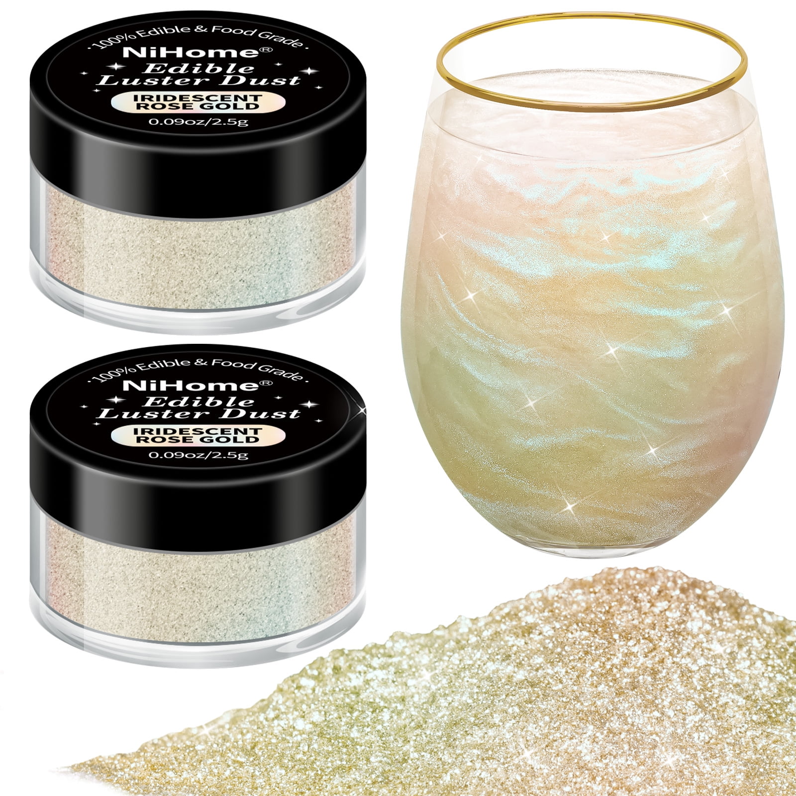 NiHome 0.18oz/5g Edible Food-Grade Glimmer Powder Glitter Luster Dust Metallic Food Decorating Sprinkle Dust for Drink Wine Beverage Cake Candy Dessert Bakery Restaurant Vegan (Iridescent Yellow)