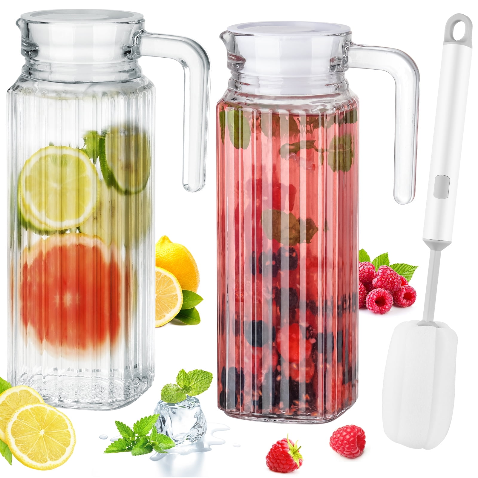 NiHome Glass Pitchers with Lids, 40oz Glass Water Fridge Pitcher for