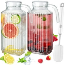 NiHome Glass Pitchers with Lids, 62oz Glass Water Fridge Pitcher for Drinks, Glass Water Jug with Lid & Brush, Beverage Serveware & Storage Container for Lemonade, Iced Tea, Milk, Coffee(2PCS Clear)