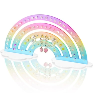 NiHome Gradient Color Acrylic Rainbow Earring Holder for Home, Office, Vanity, Lightweight Layered Display with 74 Holes for Up to 37 Pairs, Durable Fading and Deformation Resistant (Macaron Gradient