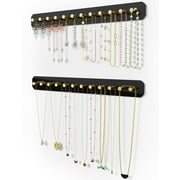 NiHome Hanging Jewelry Organizers, Wall Mounted Acrylic Jewelry Holder Earring Necklace Organizer with 24 Gold Round Hooks, Hanging Necklace Holder Stand also for Bracelet, Key - Black, 2PK