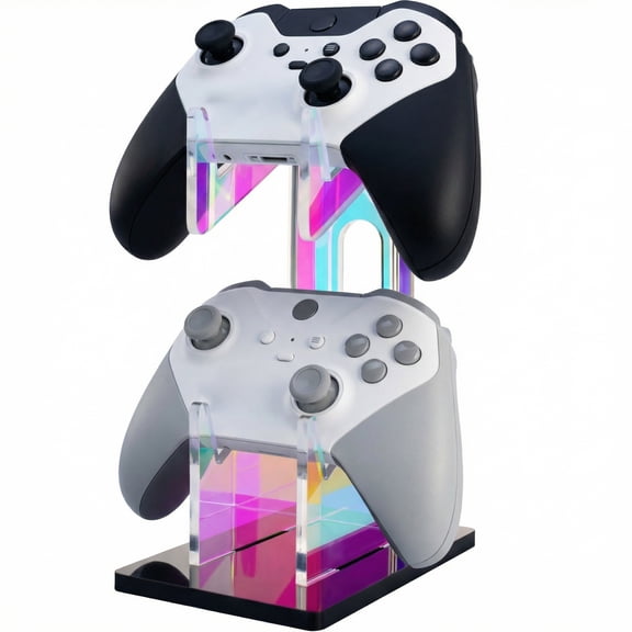 NiHome Iridescent Acrylic 2-Tier Universal Game Controller Headset Holder Stand for PS5 Xbox ONE Switch Colorful Controller Stand Gaming Accessories Anti-Slip Stable Acrylic Clear Headphone Holder