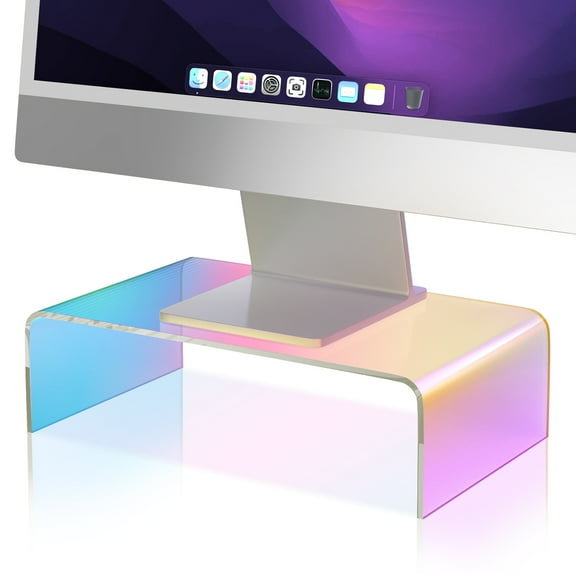 NiHome Iridescent Acrylic Computer Monitor Stand, Acrylic Laptop/PC/Desktop Stand Riser for Desk, Durable, Ergonomic Design, Space Saving for Home and Office