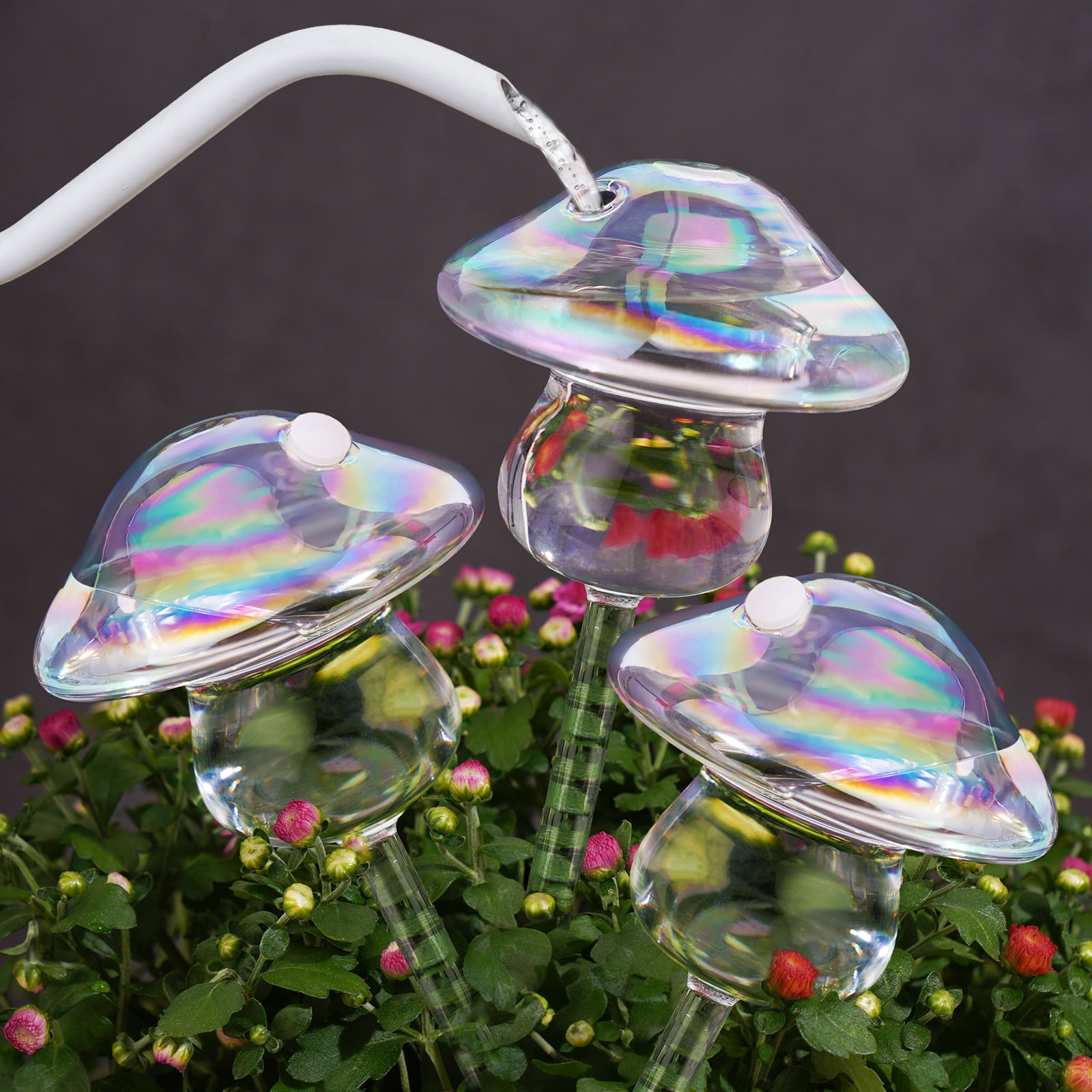 NiHome 3-Pack Iridescent Glass Mushroom Self Watering Bulbs, Hand-Blown ...