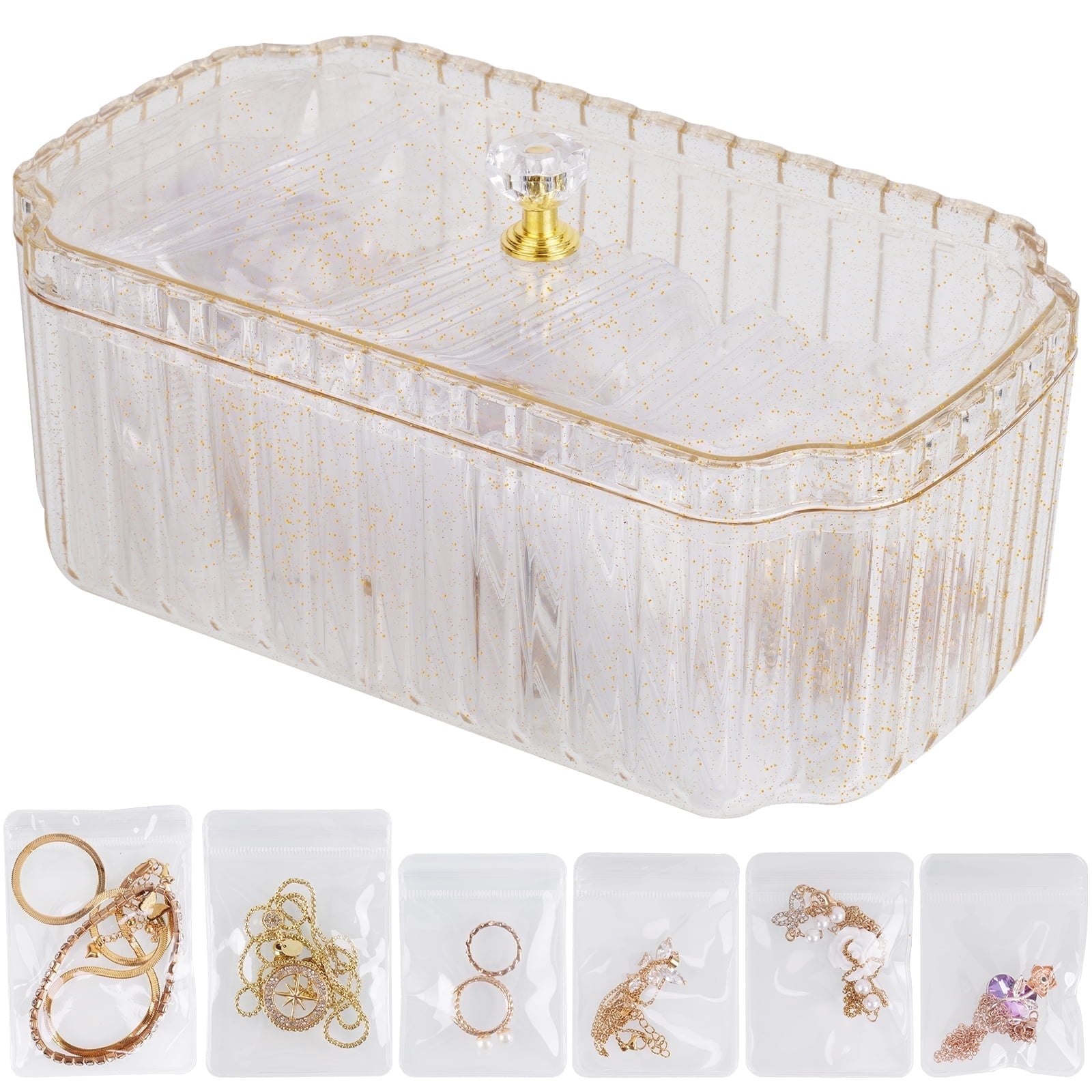 NiHome Jewelry Organizer Box Set for Vanity, Wardrobe, Bedroom Storage, 35 Anti-Tarnish Clear Travel Pouches Two Sizes for Rings, Earrings, Necklaces, Bracelets, Detachable Minimalist Design (Clear)