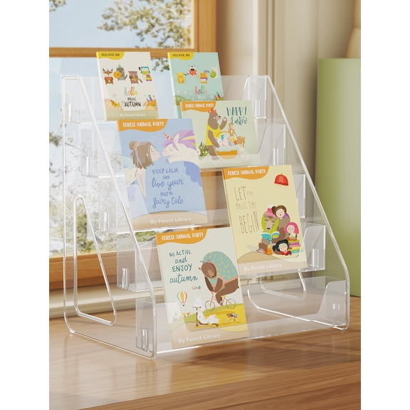 NiHome Kids' Bookshelf with 5-Tier Design, Clear Display for Picture Books, Space-Saving Triangle Frame, No-Tool Assembly, Transparent Acrylic Book Organizer for Toddlers, Daycare, Preschool,Home Use