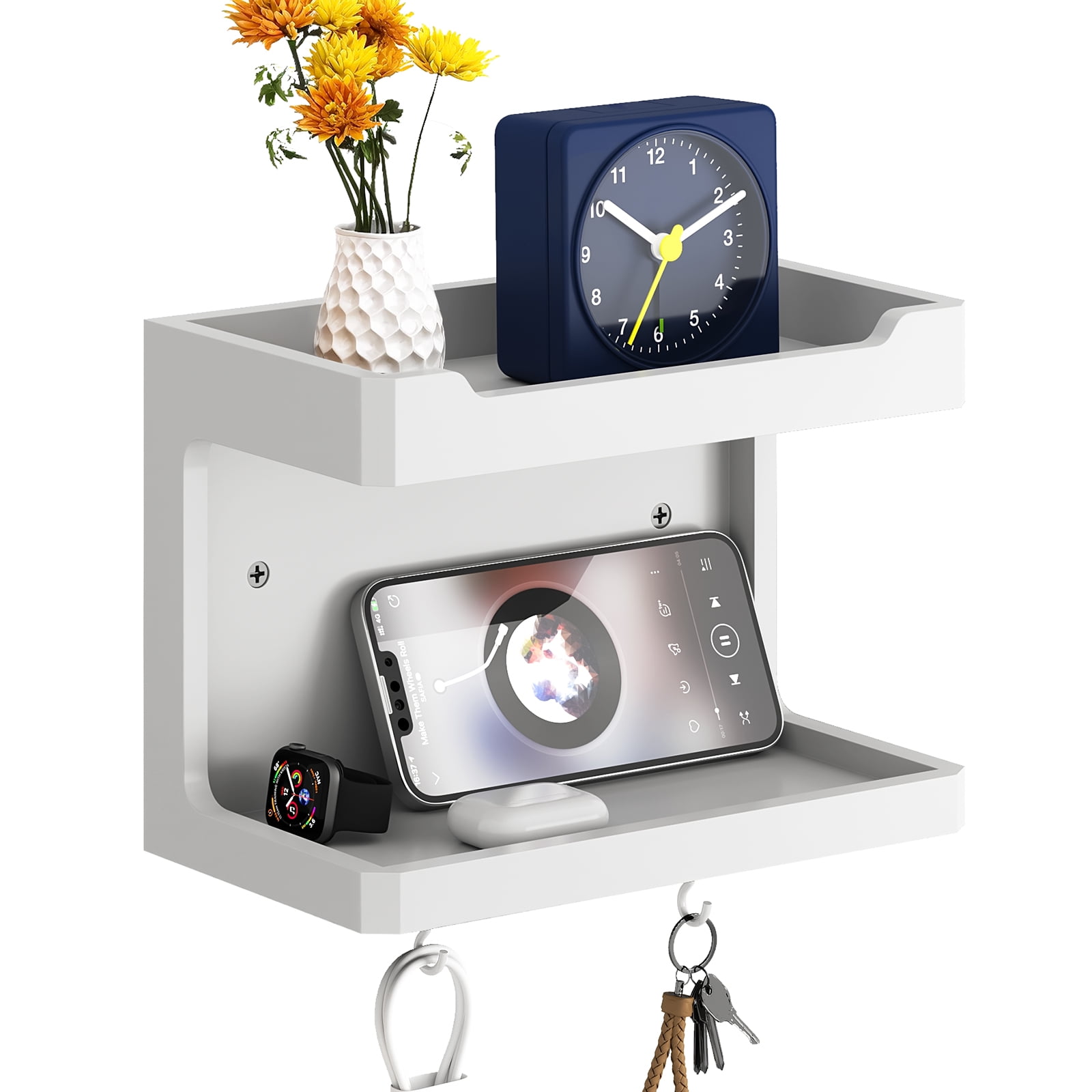 Bed Room Racks NiHome Large Wall Mounted Wooden Bedside Organizer, Double Storage ...