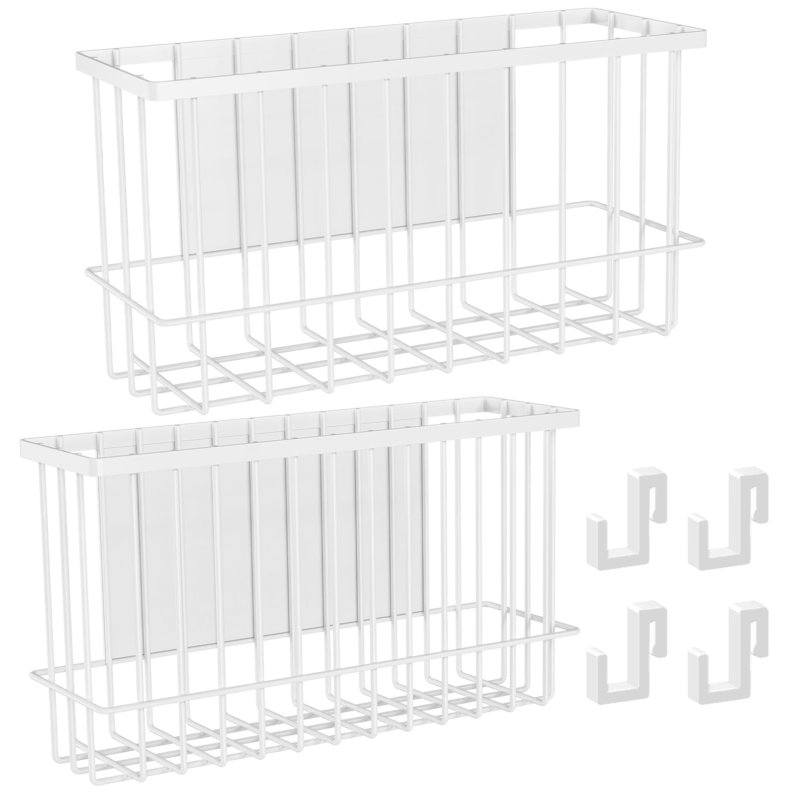 NiHome Magnetic Metal Refrigerator Organizers 2PCS Medium & Small, Versatile Storage for Kitchen & Office Holds Up to 14 lbs, Easy Attach to Any Magnetic Surface, Space-Saving Design (White)