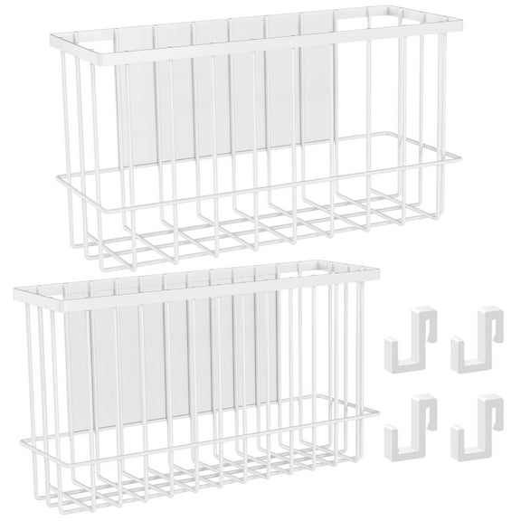 NiHome Magnetic Metal Refrigerator Organizers 2PCS Medium & Small, Versatile Storage for Kitchen & Office Holds Up to 14 lbs, Easy Attach to Any Magnetic Surface, Space-Saving Design (White)