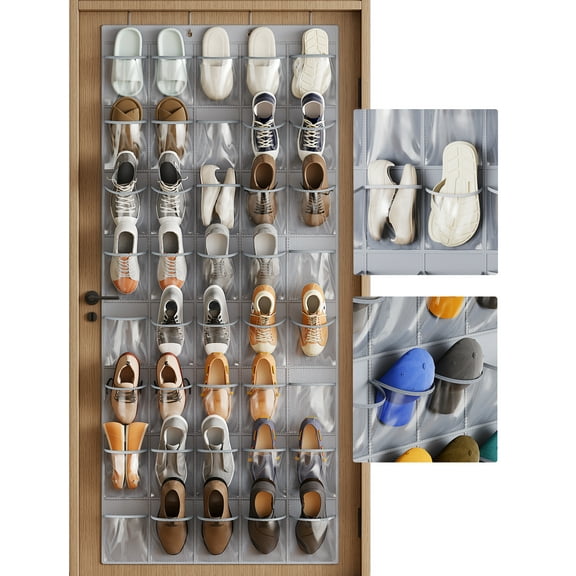 NiHome Over the Door Shoe Organizer with 40 Clear Pockets, Hanging Closet Storage Rack for 20+ Pairs of Shoes, Waterproof PVC Space-Saving Holder for Bathroom, Dorm, Entryway, Laundry, Kids’ Room