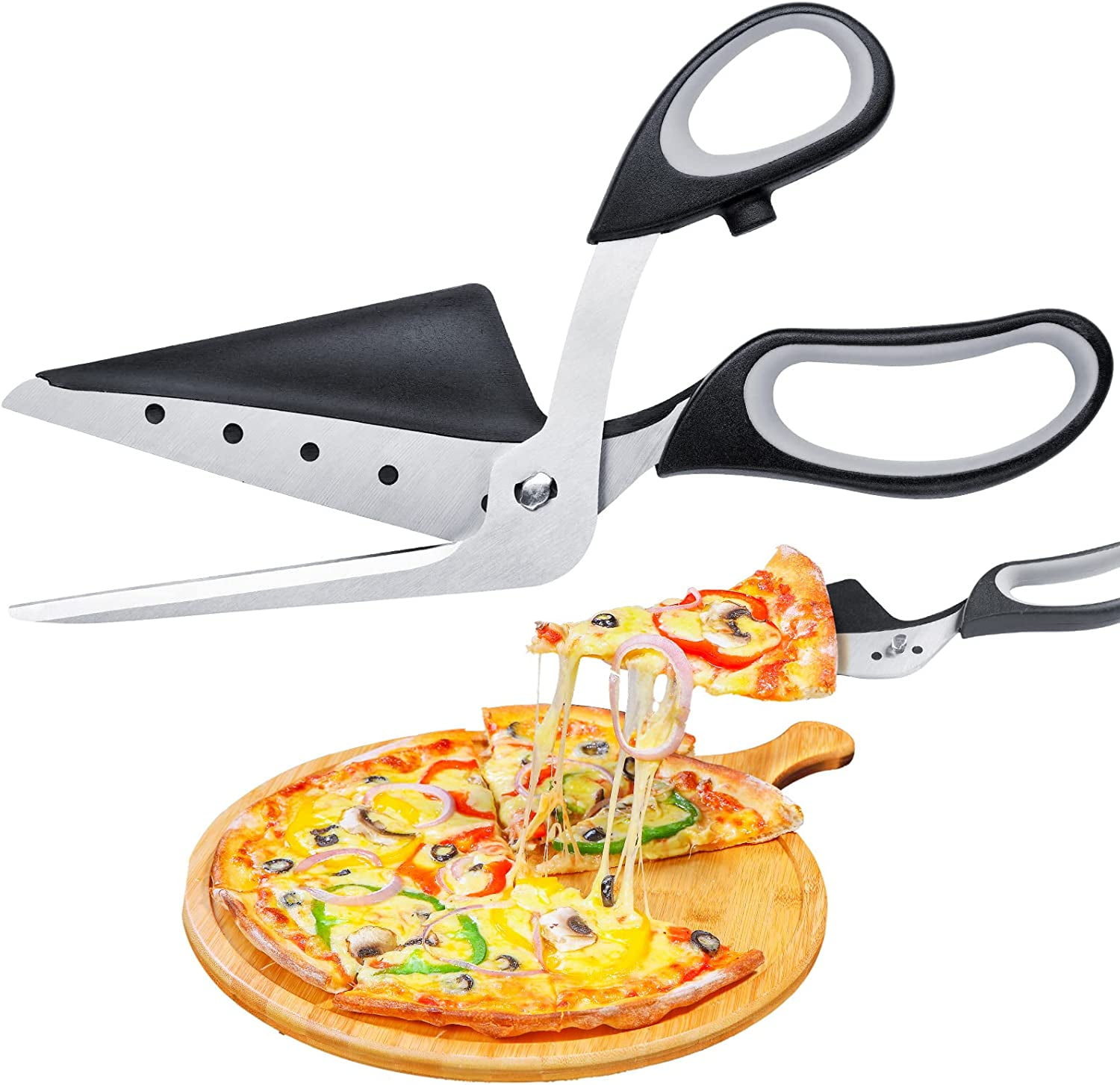 NiHome 2In1 Pizza Scissors Cutter with Serving Spatula, Detachable