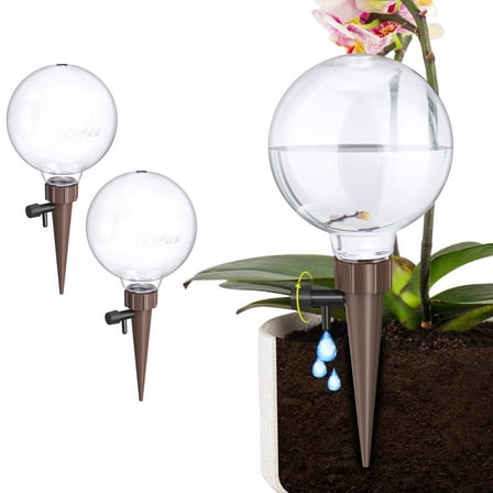 NiHome Plant Self-Watering Globes for Busy Individuals & Travelers, Long-Lasting Moisture Consistent Dripper Spike for Indoor & Outdoor Plants, Adjustable Flow Valve Easy to Refill & Maintain(2-Pack)