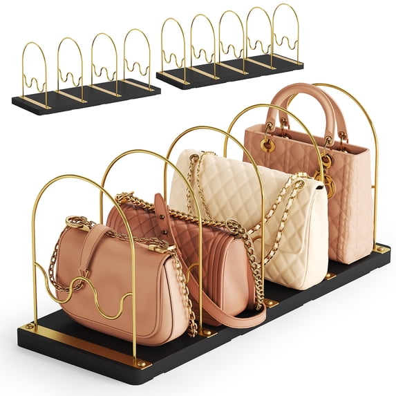 NiHome 2-Pack Purse & Handbag Organizer for Closet, Adjustable Handbag Holder Storage Organizer, Dual-Side Spacing Wooden Purse Holder Rack for Large & Small Bags Easy to Install, Space-Saving(Black)