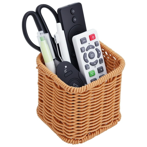 NiHome Remote Caddy, Bedside Remote Control Holder, Synthetic Rattan Organizer for TV Remotes, Makeup Brushes & Office Supplies, Stylish Remote Holder for Table, Living Room, Bedroom & Office