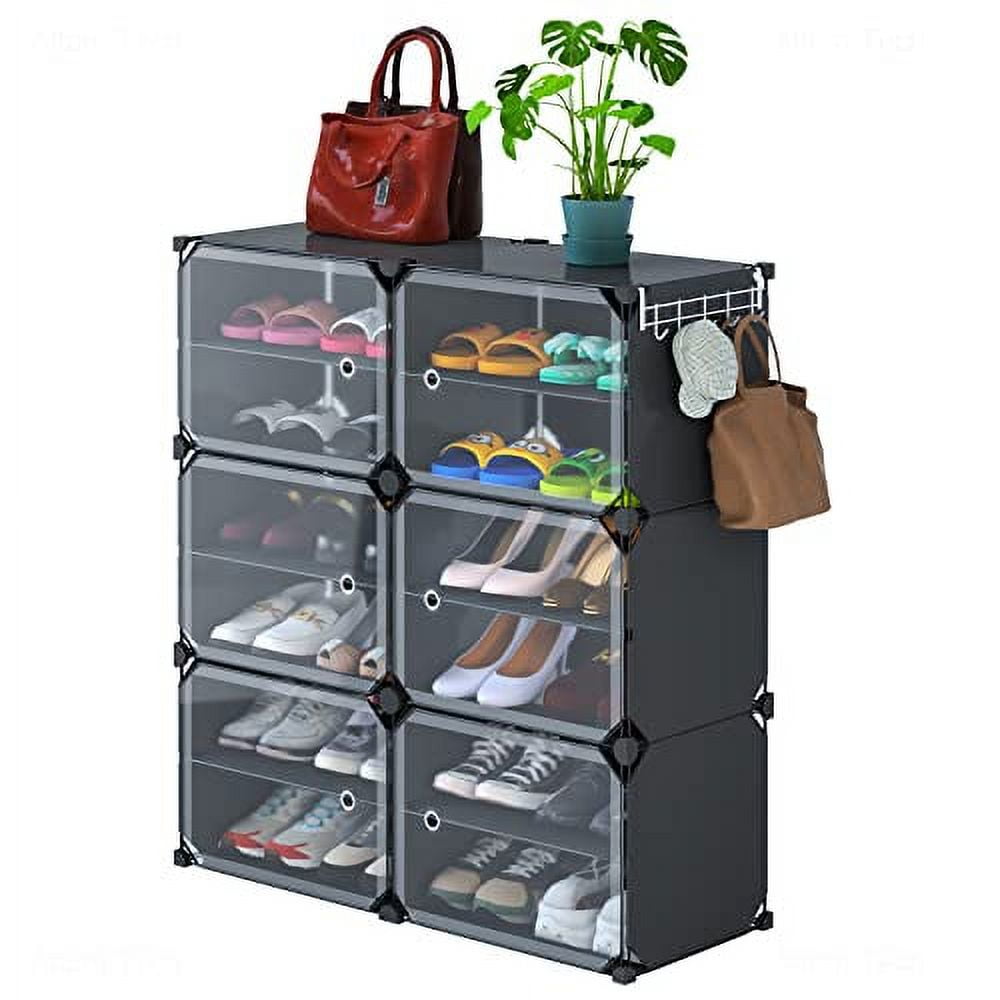 Black Stackable Plastic and Metal Shoe Storage Box