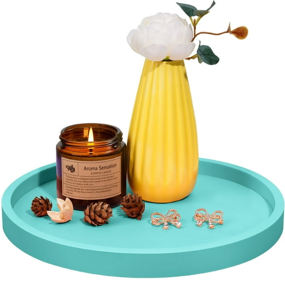 NiHome Thickened Silicone Vanity Organizer Tray for Bathroom Accessories, Kitchen Countertop, Living Room Decor, Multipurpose Break-Resistant Round Tray Decor for Candle, Perfume, Soap, Plant (Teal)