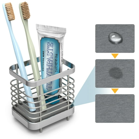 NiHome Stainless Steel Toothbrush Holder with Quick Drying Diatomaceous Earth Plate for Toothbrushes, Toothpaste, Razors, Utensils, Rust-Resistant with Anti-Slip Silicone Pads for Bathroom and Kitche