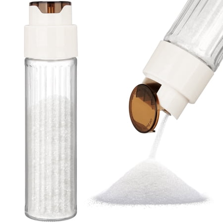 NiHome 16.9oz Sugar Dispenser with Automatic Pouring Switch for Home, Kitchen, Coffee Station, Large Capacity Glass Jar for Sugar, Coffee Creamer, Salt, Food-Grade Glass with Anti-Slip Ribbed Design