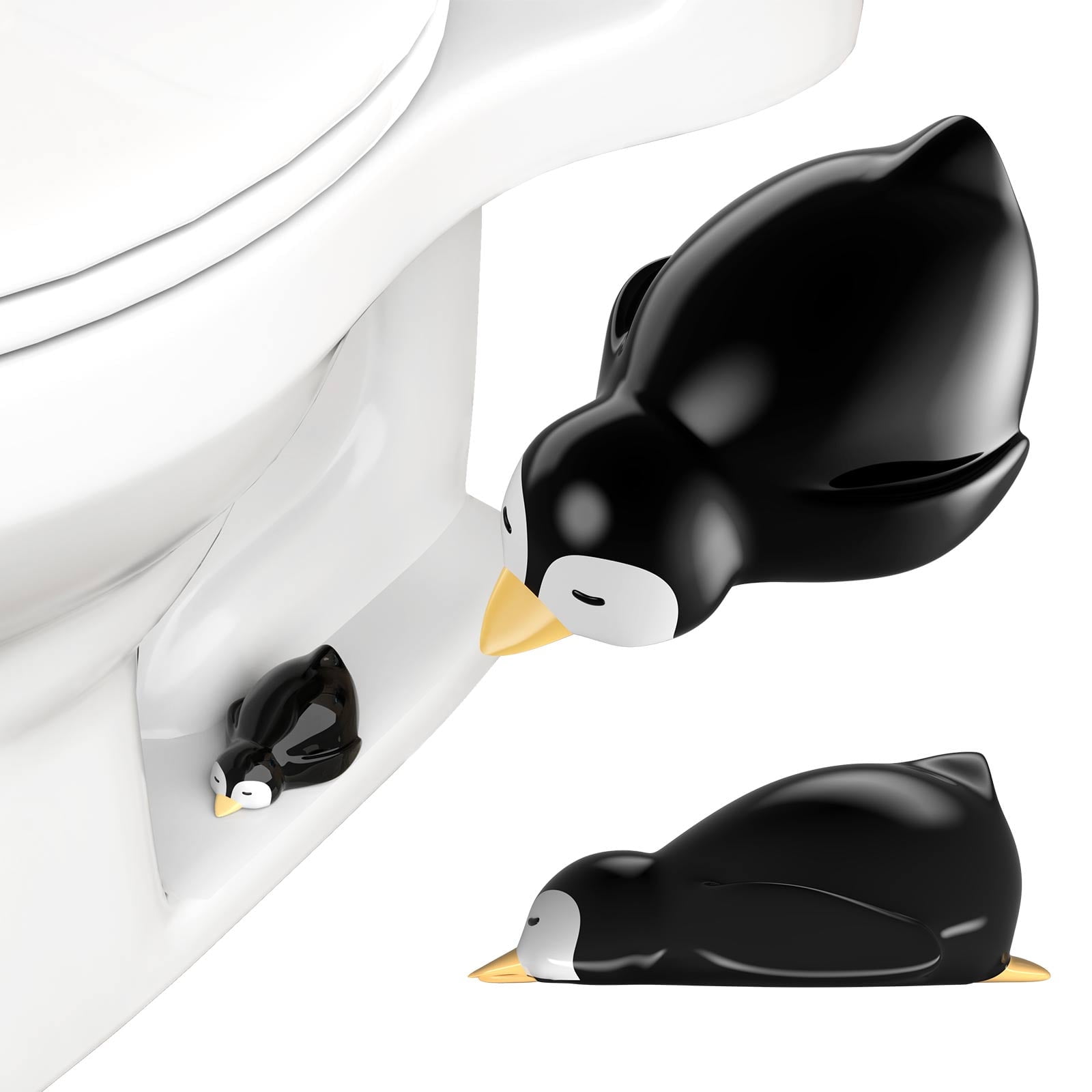 NiHome 2 PCS Resin Penguin Toilet Floor Bolt Cover Caps for Bolts Up to 1.05 Inches, Hand-Painted Fun Decorative Bathroom Accessories, Easy Installation No Tools Required, Durable and Easy to Clean