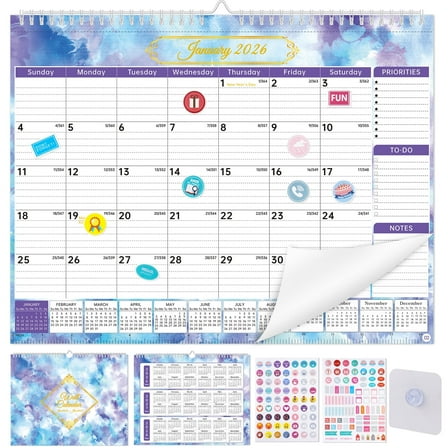 NiHome 2026-2027 Large Wall Calendar with DIY Stickers & Adhesive Hooks, 14.8"x11.5" 18-Monthly Wall Calendar Jan. 2026-Jun. 2027, Detailed Planning Sections, Thick Paper & Robust Metal Wire Binding