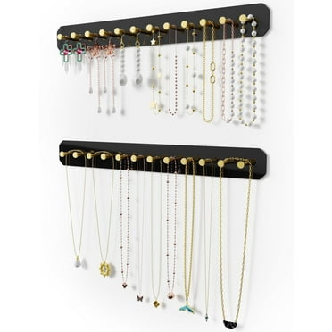 NiHome Wall Mounted Acrylic Jewelry Organizer 2-Pack, Durable Sleek Rack Strong Carbon Steel Hooks for Dressing Table, Bathroom, Kitchen, Hassle-Free Installation Multiple Mounting Options (Black)