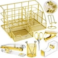 thumbnail image 1 of NiOffice Office Desktop Accessory Kit Workspace Organizers Desk Supplies, Acrylic Stapler Staple Remover Tape Holder Pen Holder Ballpoint Pens Scissors Phone Holder Binder Clips 1000PCS Staples (Gold), 1 of 7