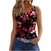 NiSHUIHAN Backless Tank Tops for Women Round-Neck Tank Top Women's Summer Printed Round Sports Tops For Outer Wear Bottoming Slim Tops Womens Camisole Tank Tops Red s