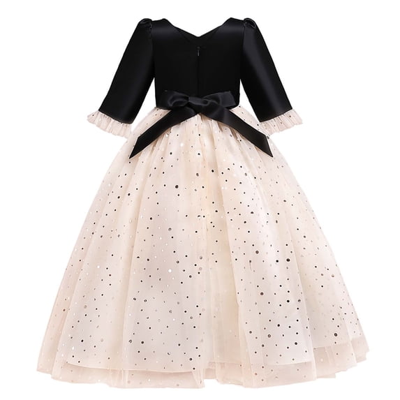 NiSHUIHAN Cute Dress Kids Dress Girls Long Sleeve Princess Dress Bow Tie Lace Mesh Dress Cake Dress Beige 3-4 Years