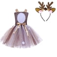 thumbnail image 1 of NiSHUIHAN Cute Dresses for Women Girls' Dress Christmas Cute Deer Mesh Dress Children's Holiday Dance Performance Dress Khaki M, 1 of 6