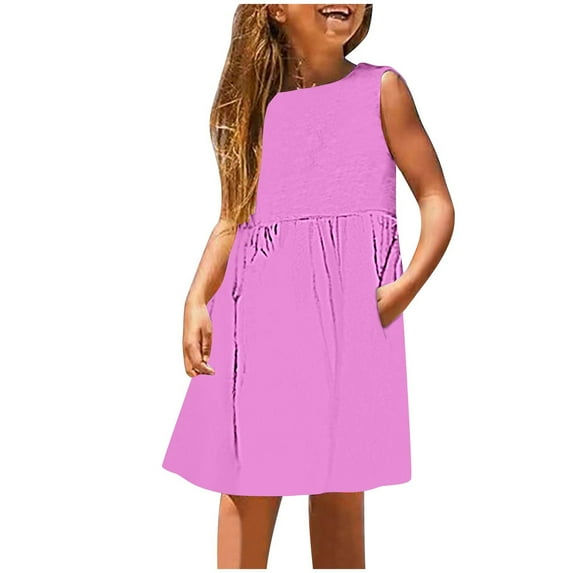 NiSHUIHAN Flower Girl Dress Kids Little Girls Dress Daily Holiday Vacation Print Sleeveless Casual Cute Sweet Dresses Pinks 5 Years