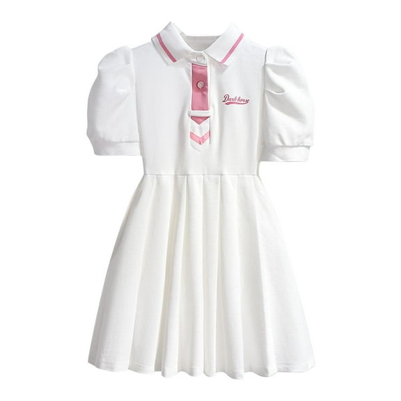 NiSHUIHAN Girls Dresses Size 10-12 Girls' Summer New Short Sleeved Doll Neck Cute Princess Dress Round Neck Princess Bow Skirt White 3 Years
