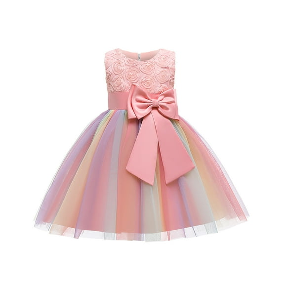 NiSHUIHAN Girls Dresses Size 14-16 Toddler Girls Color Net Yarn Bowknot Birthday Party Flowers Gown Kids Dresses Pinks 7-8 Years