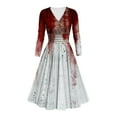 NiSHUIHAN Halloween Dresses for Women 2024 Bloody Printed Long Sleeve V
