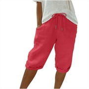 NiSHUIHAN High Waisted Summer Knee Length Shorts Women's Solid Color Shorts Casual Women's Shorts Capris Red s