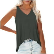 NiSHUIHAN Ladies Tank Tops V-Neck Tank Top Women's Front and Back V Neck Flowing Summer Beach V Neck Tank Top Camisole with Built In Bra Gray l