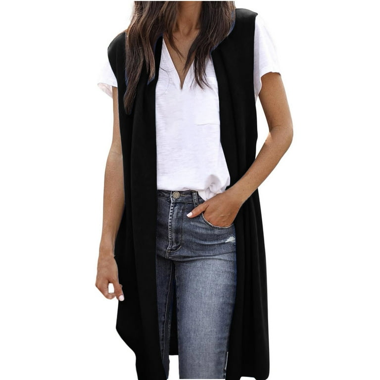 NiSHUIHAN Long Vests for Women Sleeveless Cardigan Open Front Tunic Vests Long Cardigan Tops Coat for Fall Winter Black s Walmart