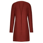 NiSHUIHAN Navy Cardigan Women Women's Casual Solid Knit Medium Length Long Sleeve Cardigan Sweater Red l