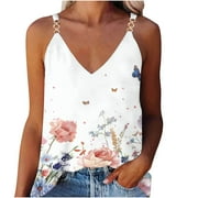 NiSHUIHAN Ribbed Cropped Tank Top V-Neck Tank Top Women's Summer Casual Sleeveless Floral Printing Blouse V-Neck Tops T-Shirt Cotton Camisoles for Women Multi-color xl