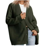 NiSHUIHAN Spring Cardigans for Women 2024 Women's Fashionable Loose Fitting Long Sleeved Button Knitted Cardigan Green l