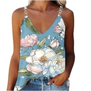 NiSHUIHAN Tight Tank Tops for Women V-Neck Tank Top Women's Summer Casual Sleeveless Floral Printing Blouse V-Neck Tops T-Shirt Lace Camisole Tops for Women Multi-color l