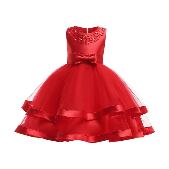 NiSHUIHAN Toddler Girls Sleeveless Embroidery Princess Pageant Dresses Kids Wedding Bridesmaid Formal Ruffles Dresses Bowknot Birthday Party Flowers Gown Dress Red 3-4 Years