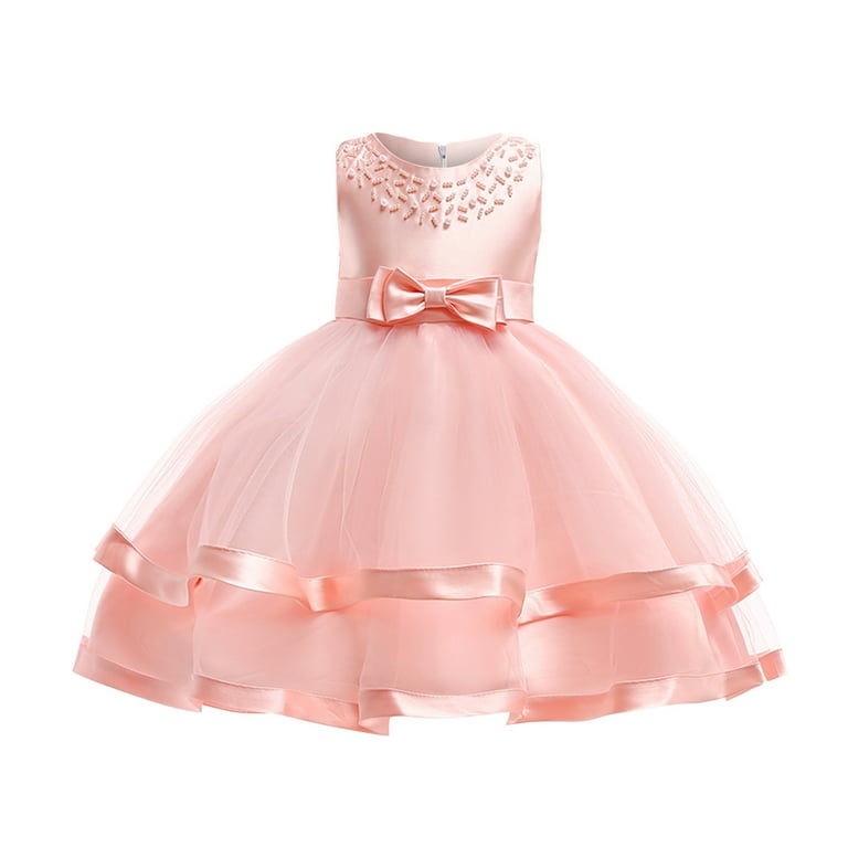 Nishuihan Toddler Girls Sleeveless Embroidery Princess Pageant Dresses Kids Wedding Bridesmaid Formal Ruffles Dresses Bowknot Birthday Party Flowers
